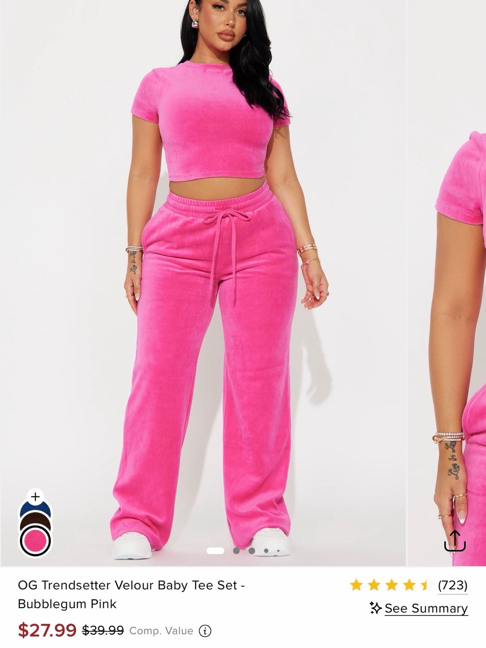Fashion Nova Bubblegum Pink Velour Wide-Leg Pants & Cropped Tee